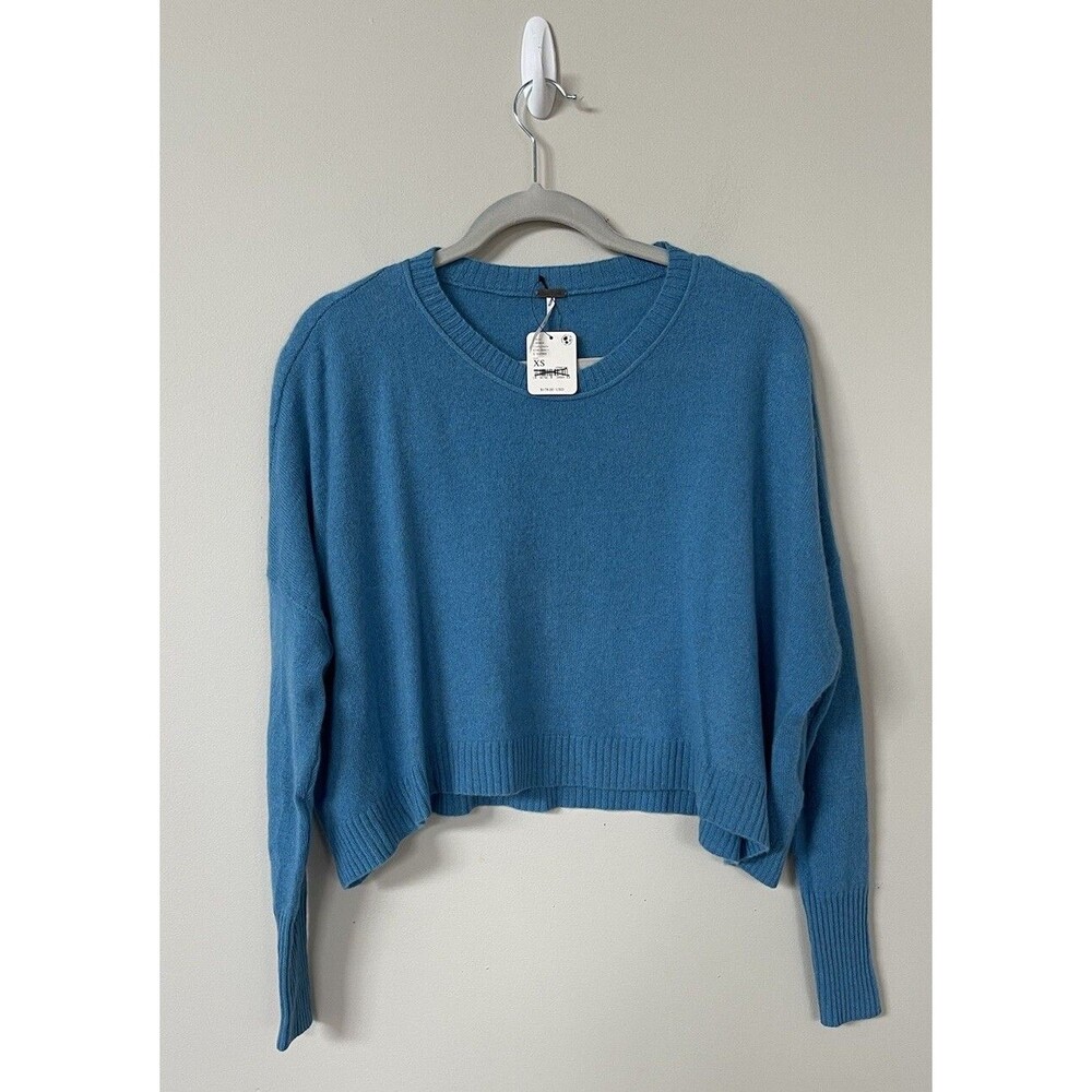 Free People Blue Cropped Crewneck Sweater